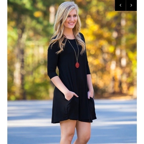 PIKO Woman’s Dress Medium Navy Quarter 3/4 Sleeve Pockets Crew Neck - Picture 1 of 6